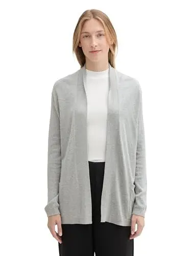 Produktbild: TOM TAILOR Damen 1042975 Basic Cardigan Strickjacke, 21373-Medium Silver Grey Melange, S