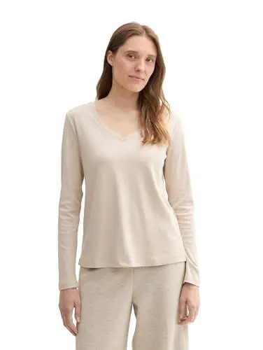 Produktbild: TOM TAILOR Damen 1043135 Basic Longsleeve aus Baumwolle, 12365-Dusty Beige, Small