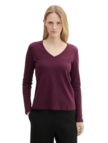 Produktbild: TOM TAILOR Damen 1043135 Basic Longsleeve aus Baumwolle, 35796-Blackberry, Medium