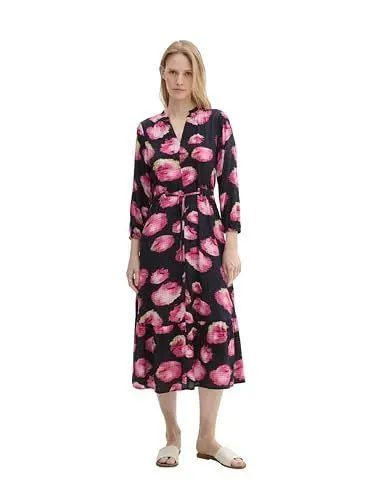 Produktbild: TOM TAILOR Damen 1043516 Maxikleid mit Muster & Bindedetail, 35888-Digital Flower Design, 32