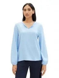 Produktbild: TOM TAILOR Damen Basic Bluse mit Streifen, 34913 - Blue White Thin Stripe, S