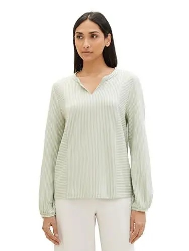 Produktbild: TOM TAILOR Damen Basic Bluse mit Streifen, 34914 - Desert Green White Thin Stripe, XXL