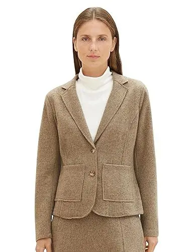Produktbild: TOM TAILOR Damen Basic Cosy Blazer mit Taschen , doeskin melange, XXS