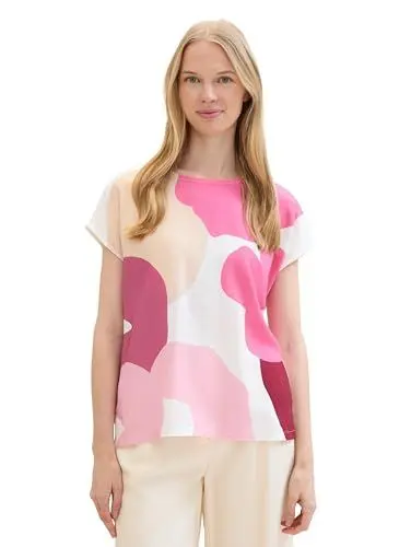Produktbild: TOM TAILOR Damen Basic Kurzarm-Shirt mit Print, Dove White, L