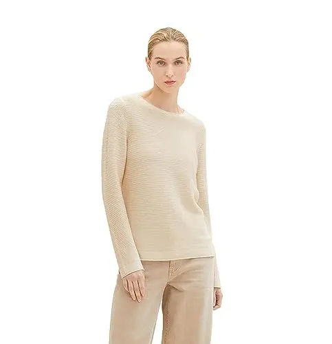 Produktbild: TOM TAILOR Damen Basic Strickpullover aus Bio-Baumwolle, 30265 - Soft Buttercream Melange, S