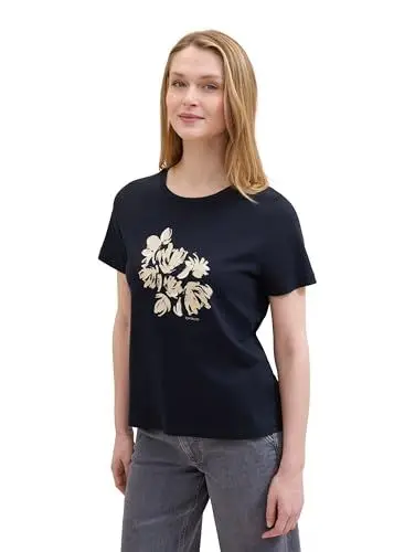 Produktbild: TOM TAILOR Damen Basic T-Shirt mit Print, Sailor Blue, M