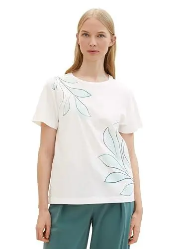 Produktbild: TOM TAILOR Damen Basic T-Shirt mit Print, off white, L
