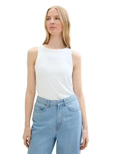 Produktbild: TOM TAILOR Damen Basic Tanktop mit Ripp, offwhite blue stripe, XXL