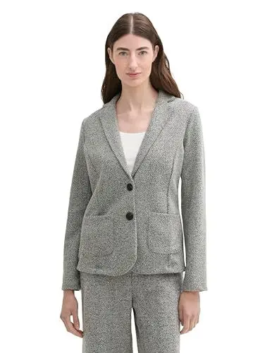 Produktbild: TOM TAILOR Damen Bouclé Blazer mit Taschen, 36596 - Grey Heringbone Boucle, XXL