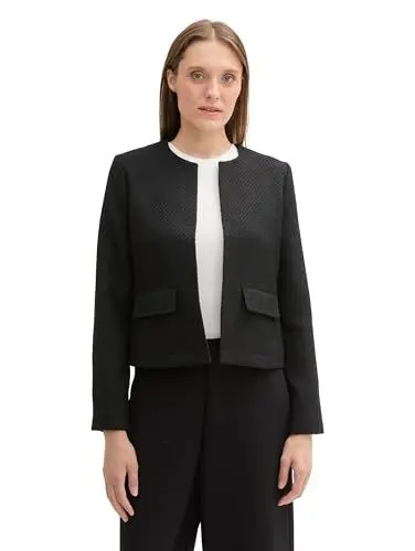 Produktbild: TOM TAILOR Damen Bouclé Jacke mit Taschen, 37007 - Black Boucle Structure, 34