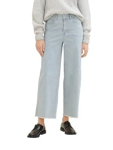 Produktbild: TOM TAILOR Damen Culotte Jeans mit weitem Bein, 31327 - Denim Offwhite Stripe, 26/28