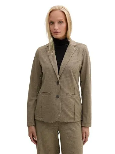 Produktbild: TOM TAILOR Damen Jersey Jacquard Blazer, 36987 - Cargo Beige Mini Pepita, XXL