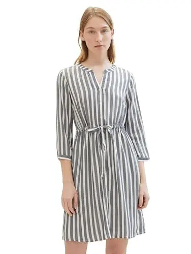 Produktbild: TOM TAILOR Damen Kleid mit Streifen & Bindegürtel, offwhite navy vertical stripe, 38