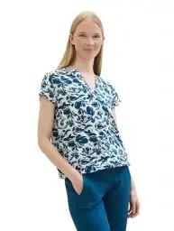Produktbild: TOM TAILOR Damen Kurzarm-Bluse mit Muster , blue abstract floral design, 32