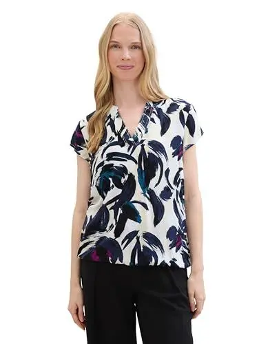 Produktbild: TOM TAILOR Damen Kurzarm-Bluse mit Muster , dark blue floral design, 40
