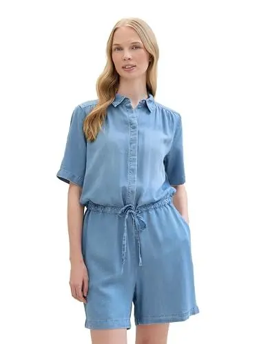 Produktbild: TOM TAILOR Damen Kurzer Overall in Denim Look , Clean Mid Stone Blue Denim, 42