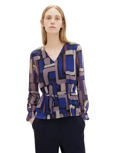 Produktbild: TOM TAILOR Damen Langarm-Bluse mit Allover Print, black abstract design, XS
