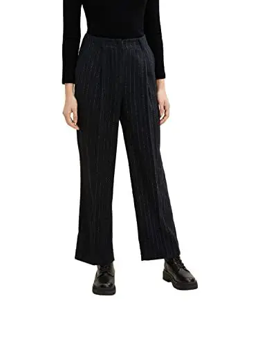 Produktbild: TOM TAILOR Damen Lea Straight Fit Stoffhose mit Streifen 1034219, 30718 - Black Irregular Pin Stripe, 32W / 32L