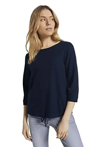 Produktbild: TOM TAILOR Damen Longsleeve mit Schleifen-Detail am Saum