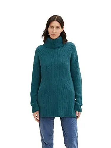 Produktbild: TOM TAILOR Damen Longstyle Rollkragenpullover 1034470, 30669 - Pastel Teal Melange, XS