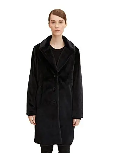Produktbild: TOM TAILOR Damen Mantel in Felloptik 1033699, 14482 - Deep Black, M