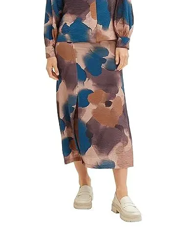 Produktbild: TOM TAILOR Damen Midi Rock mit Schlitz, watercolour floral print, 42