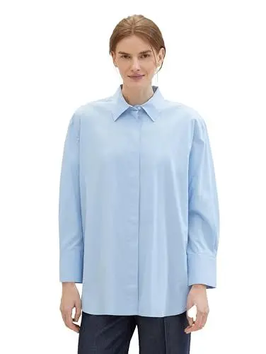 Produktbild: TOM TAILOR Damen Oversized Fit Basic Bluse, 34587 - Light Fjord Blue, 44