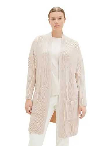 Produktbild: TOM TAILOR Damen Plussize Basic Cardigan Strickjacke , offwhite beige plaited rib, 50