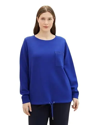 Produktbild: TOM TAILOR Damen Plussize Basic Sweatshirt mit Kordelzug, crest blue, 44