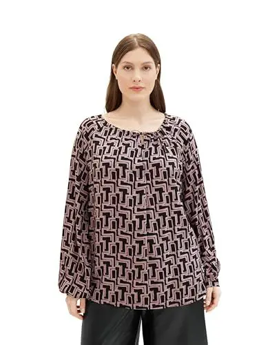 Produktbild: TOM TAILOR Damen Plussize Tunica Bluse mit Muster , black lilac abstract design, 44