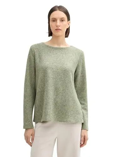 Produktbild: TOM TAILOR Damen RIPP Sweatshirt mit Knöpfen, 36510 - Pure Sage Melange, L