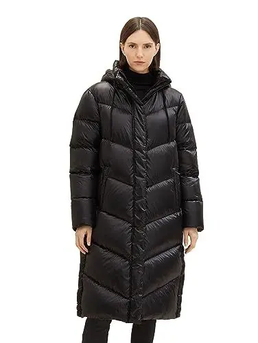 Produktbild: TOM TAILOR Damen Recycled Down Puffer Mantel mit abnehmbarer Kapuze, deep black, M