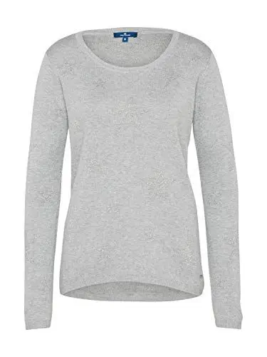 Produktbild: TOM TAILOR Damen Star Intarsia Sweater Pullover, Grau (Silver Melange 2527), 36 (Herstellergröße: S)