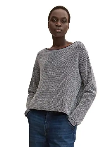 Produktbild: TOM TAILOR Damen Strickpullover aus Bio-Baumwolle 30582 - Navy Bubble Structure M