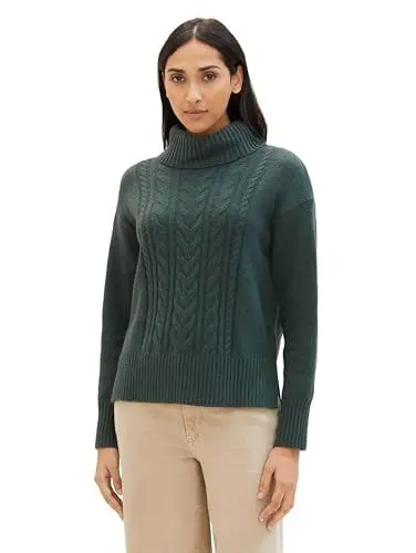 Produktbild: TOM TAILOR Damen Strickpullover mit Rollkragen, dark pine green melange, M