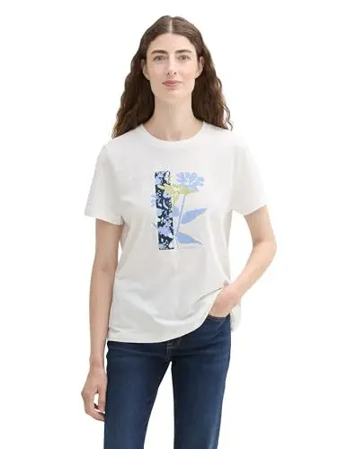 Produktbild: TOM TAILOR Damen T-Shirt aus Bio-Baumwolle mit Print, 10320 - Soft Clear White, L