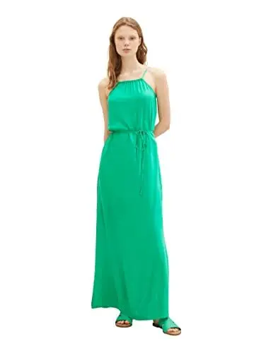 Produktbild: TOM TAILOR Denim Damen 1036843 Maxikleid mit Bindegürtel, 17327-Vibrant Light Green, XL