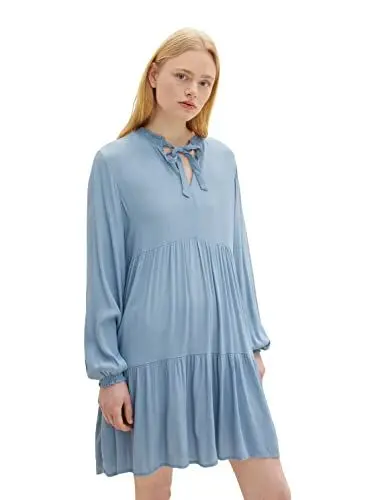 Produktbild: TOM TAILOR Denim Damen 1036951 Kleid mit Volant, 25900-Soft Mid Blue, XL