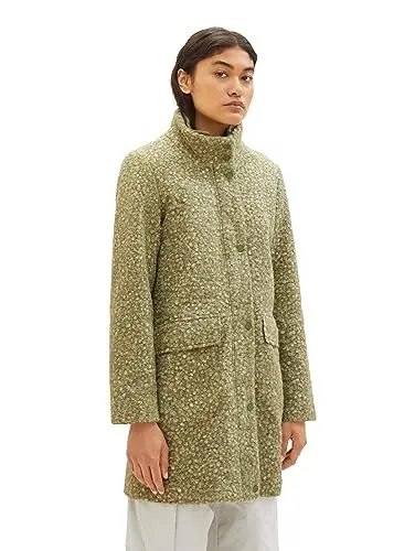 Produktbild: TOM TAILOR Denim Damen 1037586 Boucle Mantel mit Stehkragen, 32507-dark pear Green Melange, XXL