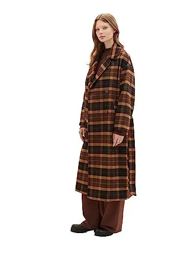Produktbild: TOM TAILOR Denim Damen 1037587 Oversized Mantel mit Bindegürtel & Karomuster, 33771-brown Check, XL