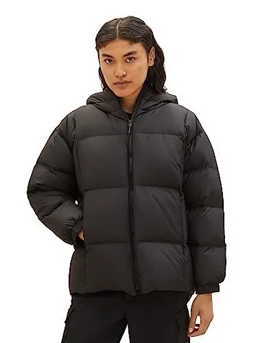 Produktbild: TOM TAILOR Denim Damen 1037592 Recycled Down Puffer-Jacke mit Kapuze, 14482-deep Black, M