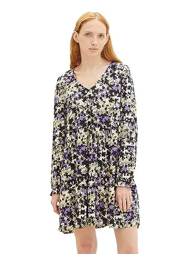 Produktbild: TOM TAILOR Denim Damen 1038152 Kleid mit Volant & V-Ausschnitt, 32418-lilac Green Flower Print, S
