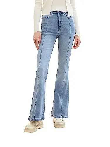 Produktbild: TOM TAILOR Denim Damen 1038294 Slim Fit Jeanshose mit Schlag & Ziernaht, 10118-Used Light Stone Blue Denim, 30
