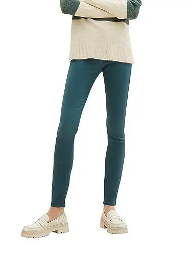 Produktbild: TOM TAILOR Denim Damen 1038298 NELA Extra Skinny Jeans in Leder-Optik, 34050-coated Huntsman Green, 30/32