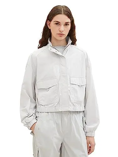 Produktbild: TOM TAILOR Denim Damen 1038389 Anylon-Übergangsjacke mit Taschen, 32253-basic Light Grey, XL