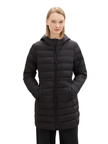 Produktbild: TOM TAILOR Denim Damen 1042099 Lightweight Steppmantel mit Kapuze, 14482-Deep Black, S