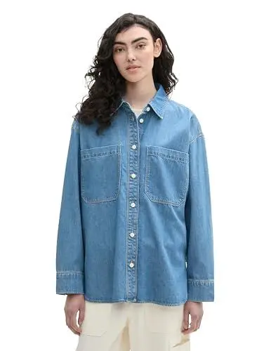 Produktbild: TOM TAILOR Denim Damen 1043118 Bluse, 10119-Used Mid Stone Blue Denim, Medium