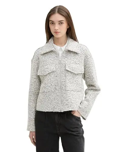 Produktbild: TOM TAILOR Denim Damen 1043674 Boucle Jackemit Kragen, 35878-White Black, L