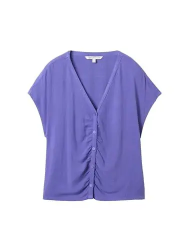 Produktbild: TOM TAILOR Denim Damen Basic Kurzarm-Bluse mit Raffung, vibrant purple, S