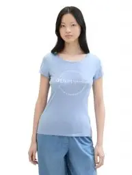 Produktbild: TOM TAILOR Denim Damen Basic T-Shirt mit Logo-Print, dusty cornflower, L
